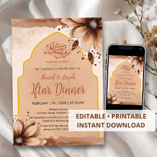 Modern Earth Tone Floral Arched Iftar Invitation