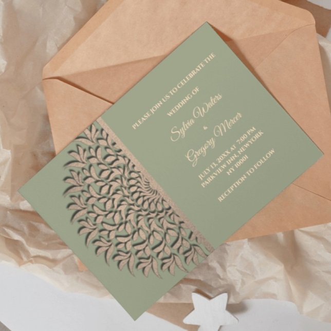 Modern Earth tone Sage green & gold classicmandala Invitation (Creator Uploaded)