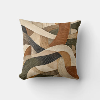 Modern Earth Tone Woven Lines Abstract Throw Pillo Cushion