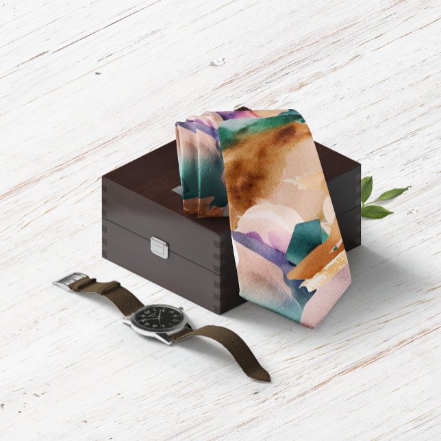Modern Earth Tones Abstract Terracotta Teal Tie (Creator Uploaded)