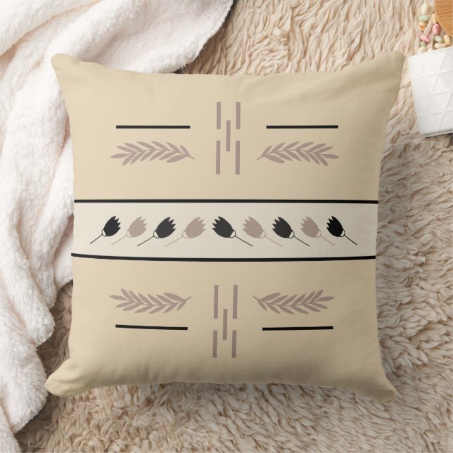 Modern Earth Tones Geometric Floral Throw Pillow (Blanket)