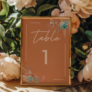 Modern Earthy Boho Floral Wedding Table Number