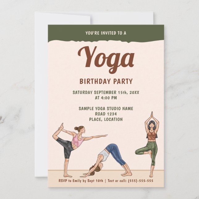 Modern Earthy Boho Yoga Women Birthday Party Invitation (Front)