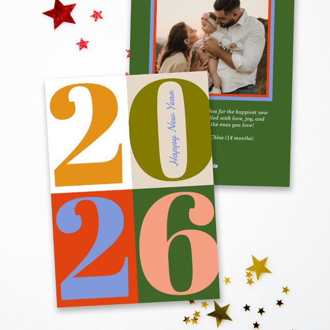 Modern Earthy Bold Year Blocks Happy New Year Holiday Card (Creator Uploaded)