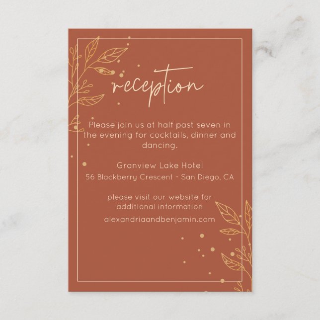Modern Earthy Brown Reception Card (Front)
