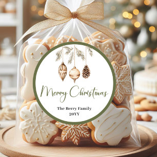 Modern Earthy Christmas Personalized Family Sticke Classic Round Sticker