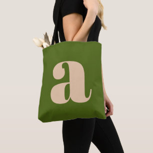 Modern Earthy Green Bold Retro Monogram Initial Tote Bag