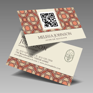 Modern Earthy Mosaic Interior Designer QR Code Business Card
