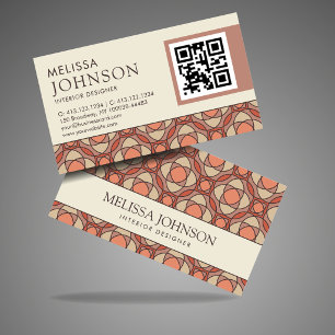 Modern Earthy Mosaic Interior Designer QR Code Business Card