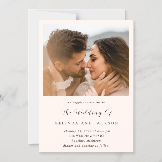 Modern Earthy Neutral Photo Wedding Magnetic Invitation (Front)