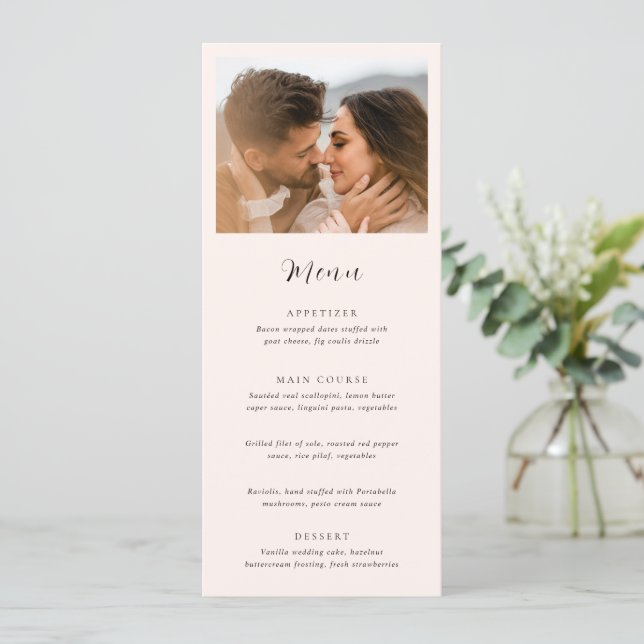 Modern Earthy Neutral Photo Wedding Menu (Standing Front)