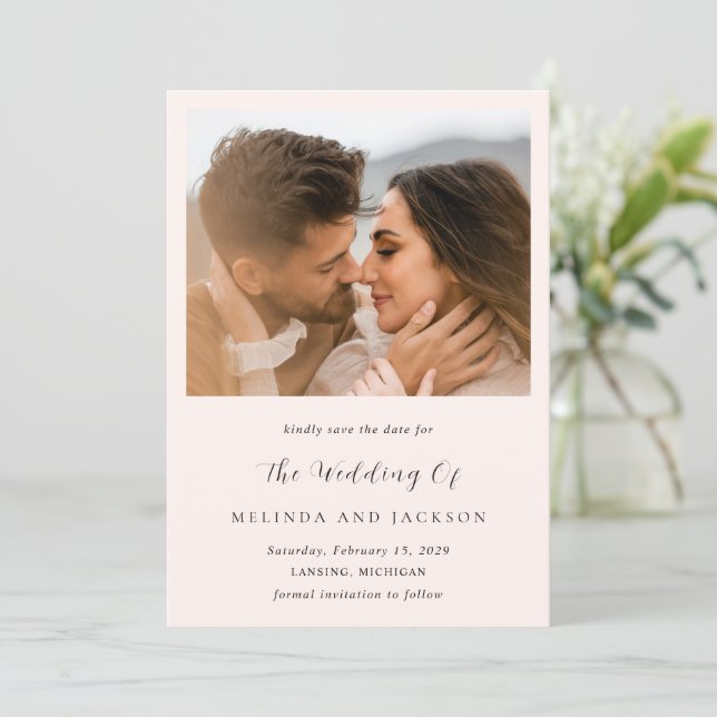 Modern Earthy Neutral Photo Wedding Save The Date (Standing Front)