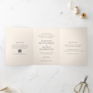 Modern Earthy Neutral QR Code Elegant Wedding Tri-Fold Invitation