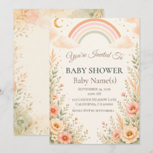 Modern Earthy Rainbow Baby Shower Pastel Rainbow Invitation