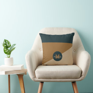 Modern Earthy Sage Green Beige Brown Monogramed Cushion