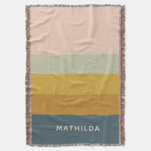 Modern Earthy Striped Personalised Name Cosy Throw Blanket
