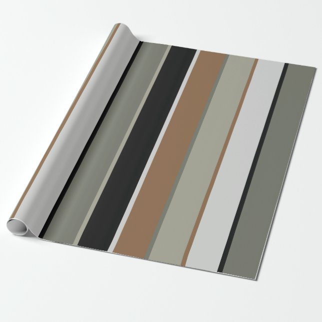 Modern Earthy Stripes Green Black Brown Wrapping Paper (Unrolled)