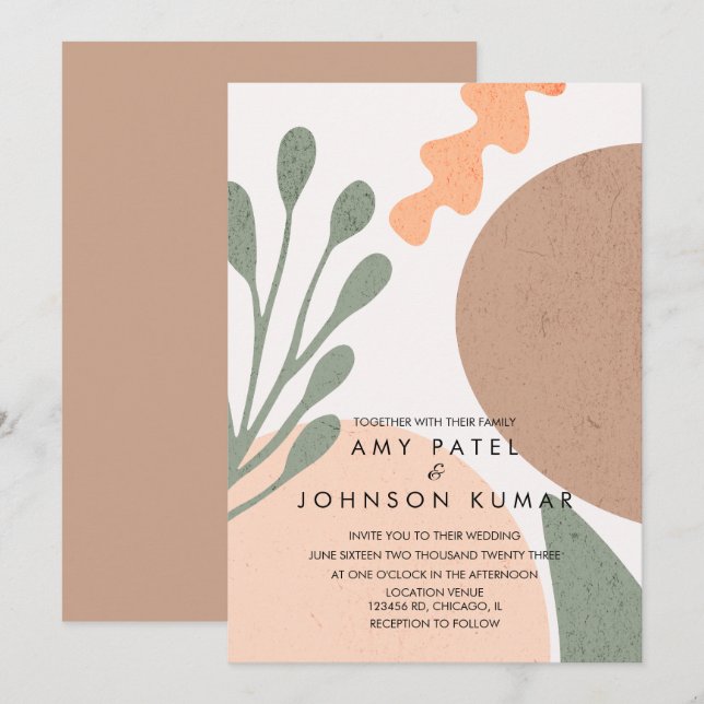 Modern Earthy Tone Shapes Abstract Wedding Invitation (Front/Back)
