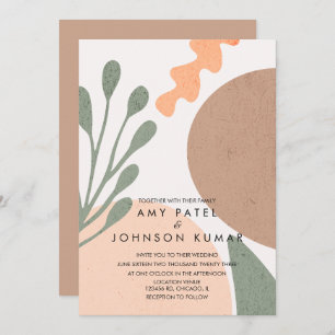 Modern Earthy Tone Shapes Abstract Wedding Invitation