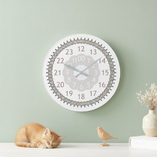 Modern Earthy Tone with 24-Hour and Minute Markers Large Clock