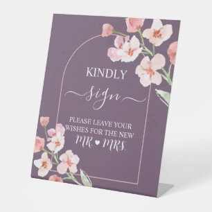 Modern Earthy Watercolor Floral Arch Guest Book  Pedestal Sign