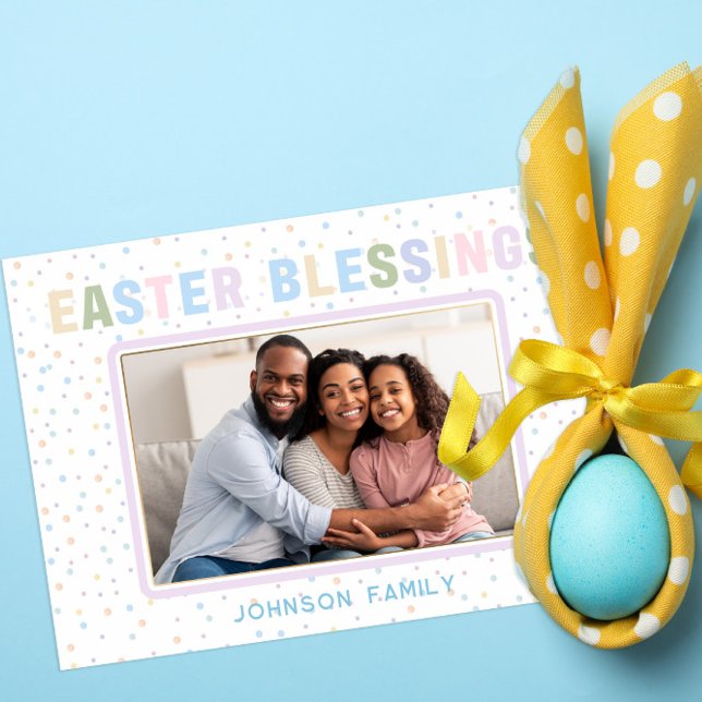 Modern Easter Blessings Pastel Photo Holiday Card (Creator Uploaded)