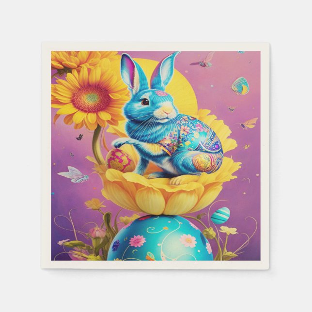 Modern Easter Bunny Flower Art         Napkin (Front)