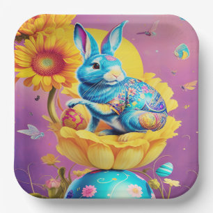 Modern Easter Bunny Flower Art Paper Plate