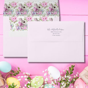 Modern Easter Bunny Pink Background Greeting Card Envelope