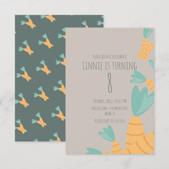 Modern Easter Carrot Bunch Birthday Invitation (Front/Back)