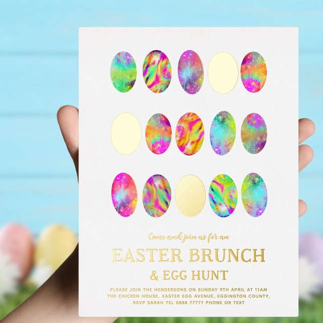 Modern Easter Egg Hunt Spring Brunch Gold (Stylish Easter brunch and egg hunt gold foil invitation )