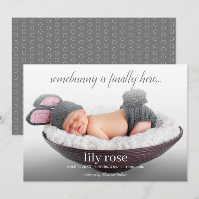 Modern Easter Spring Bunny Birth Announcement (Front/Back)