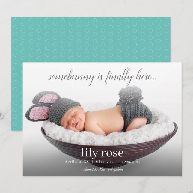 Modern Easter Spring Bunny Birth Announcement (Front/Back)
