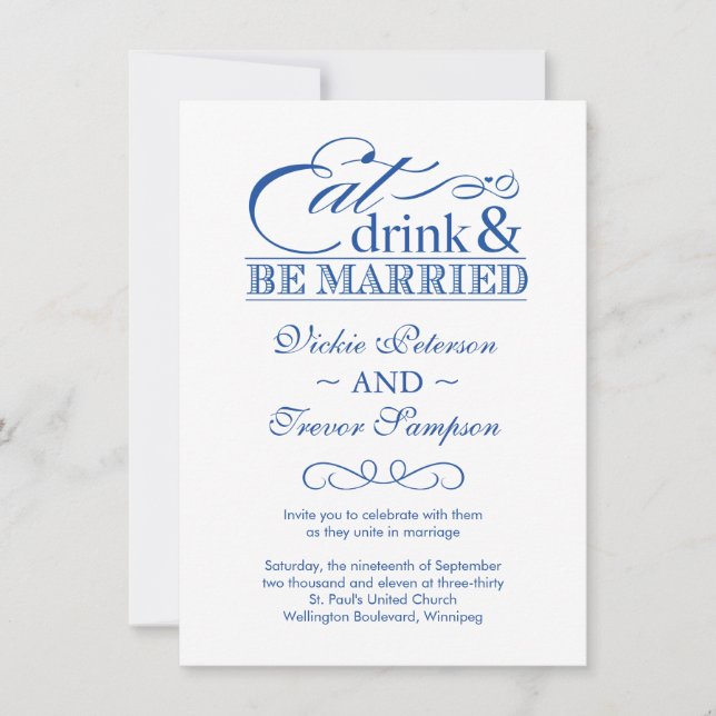 Modern Eat Drink and Be Married Invitations (Front)