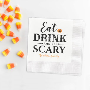 Modern Eat Drink and Be Scary White Halloween Napkin