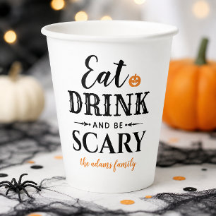 Modern Eat Drink and Be Scary White Halloween Paper Cups