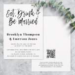 Modern Eat Drink Be Married Funny QR Code Wedding Invitation<br><div class="desc">This modern wedding invitation has the words eat,  drink and be married! in a hand-lettered font. On the back,  you can upload a QR code to direct your guests to your wedding website for all the information and to RSVP.</div>