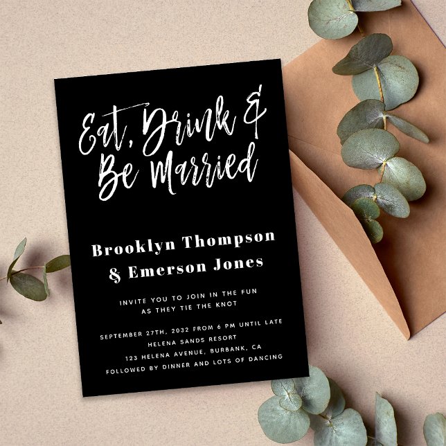 Modern Eat Drink Be Married Funny QR Code Wedding Invitation (Creator Uploaded)