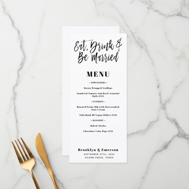 Modern Eat Drink Be Married Wedding Menu Card (Front/Back In Situ)