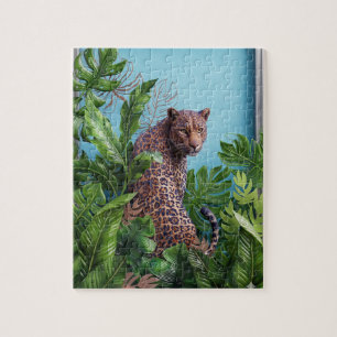 Modern Eclectic Leopard Jungle Jigsaw Puzzle 110 P