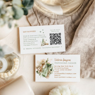 Modern Eco Cleaner Housekeeping QR Code Minimal Business Card