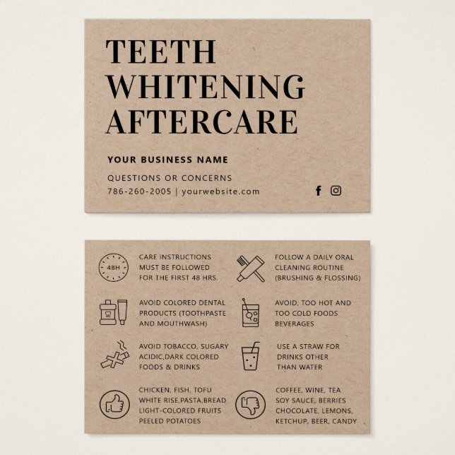 Modern Eco Kraft  Teeth Whitening Aftercare Card (Front & Back)