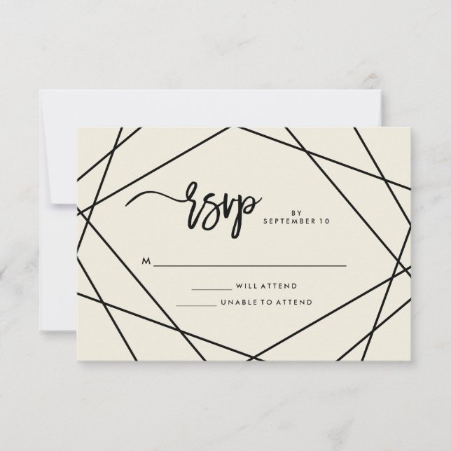 Modern Ecru and Black Geometric Wedding RSVP (Front)