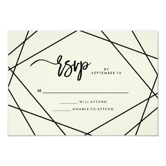 Modern Ecru and Black Geometric Wedding RSVP Card