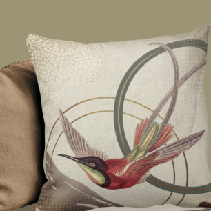 Modern Ecru Hummingbird Design   Earthy Green Cushion