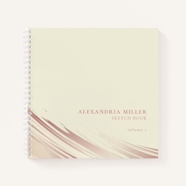 Modern Ecru & Pink Personalised Sketchbook Notebook (Front)
