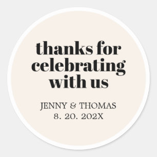 Modern Ecru White Black Bold Thank You Classic Round Sticker