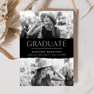 Modern Edge Black 2 Photo Graduation Announcement