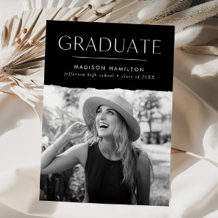 Modern Edge Black Photo Graduation Announcement