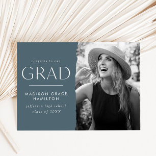 Modern Edge Blue Grey Photo Graduation Announcement